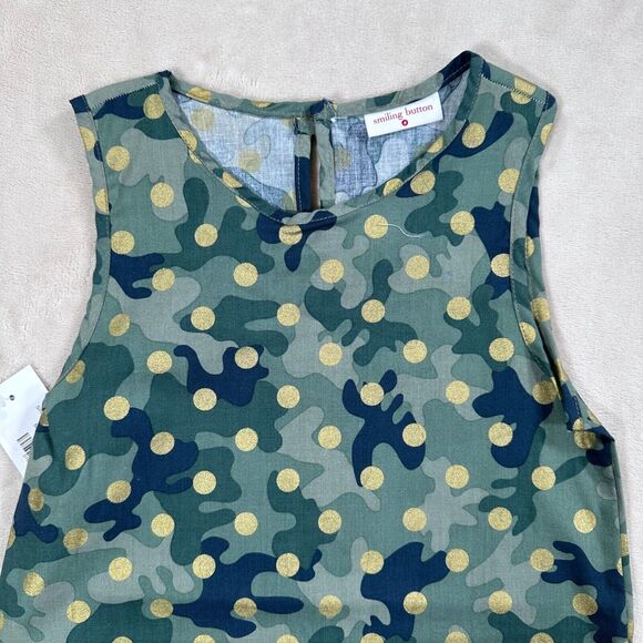 Smiling Button Girls Size 8 Green Camo Gold Polka Dot Tunic Dress New - Picture 3 of 8